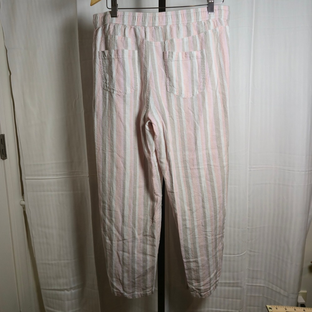 Dash Linen Women's M‎ Striped Drawstring Pants Casual Striped Pink Beige comfort